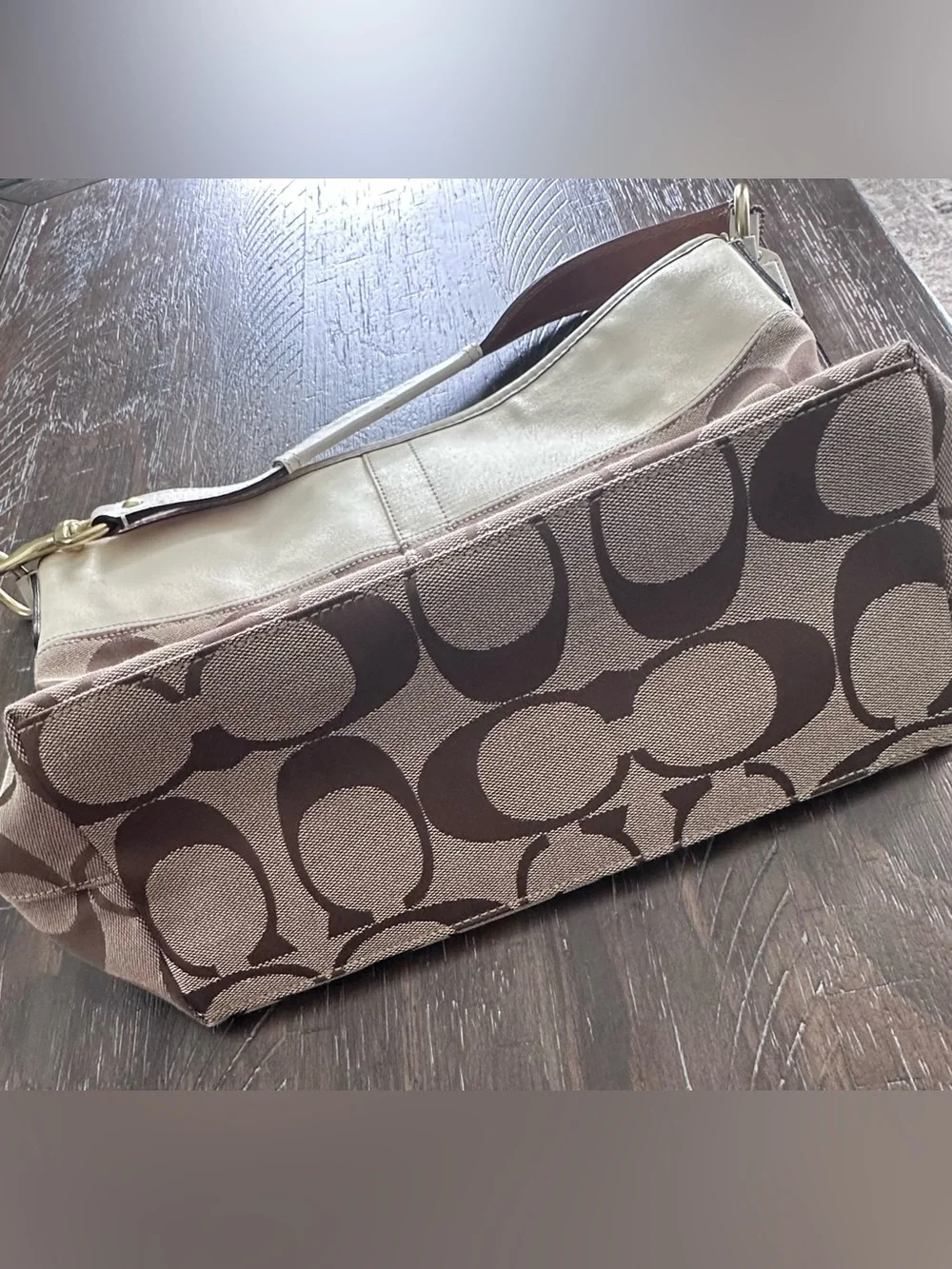 Vintage Y2K Coach Canvas Signature Shoulder Hobo Bag in Brown and Cream